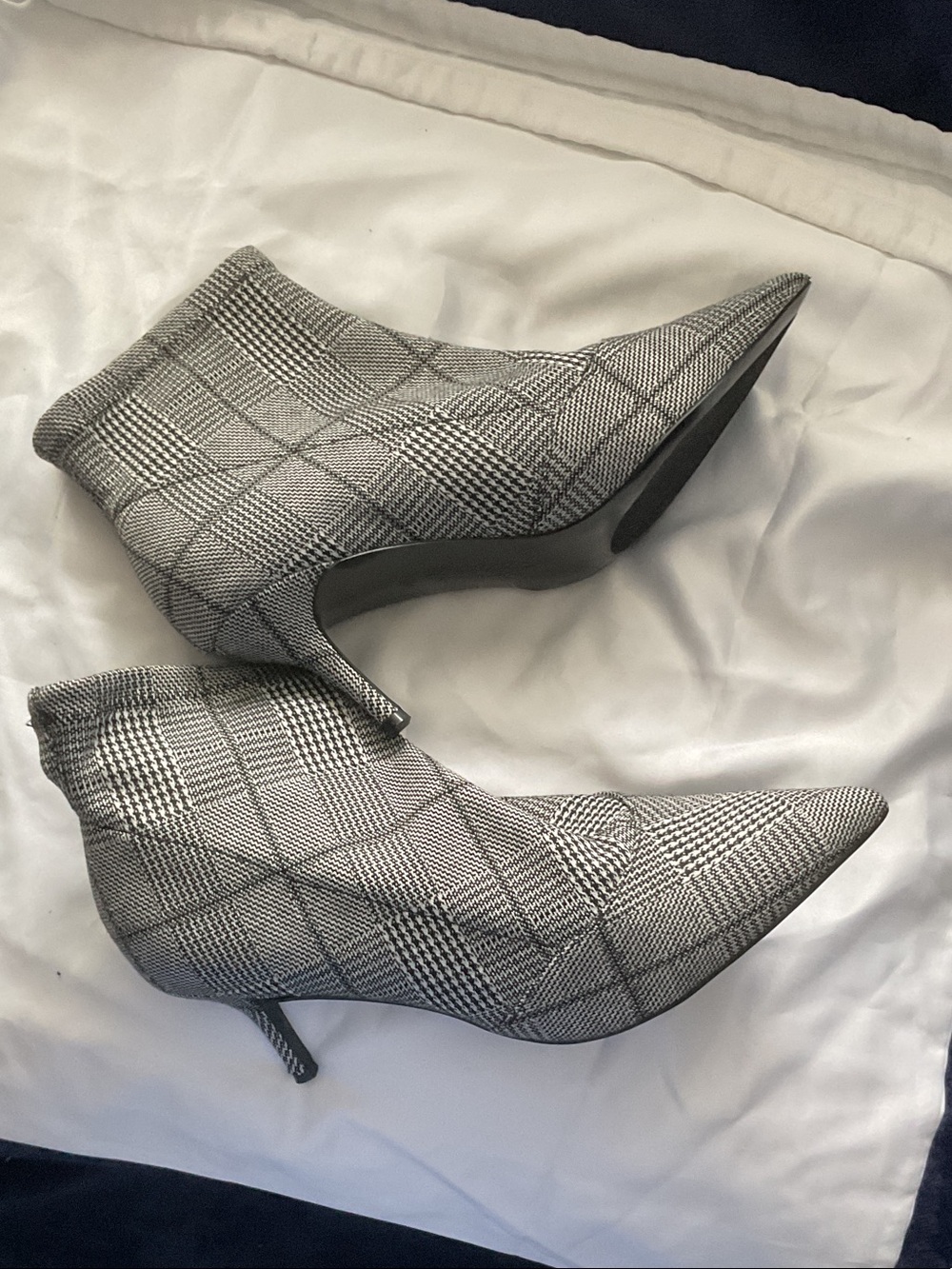 Charles David Black & White Plaid Pointed Sock Booties